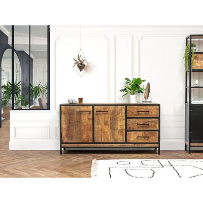 Buffet bas en bois massif 2 portes 160 cm, BEAUBOURG BOBOCHIC