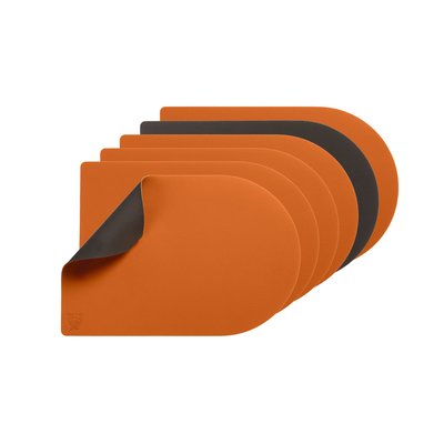 Set de table rectangovale réversible - 6 pièces - Cuir recyclé orange et chocolat BJORN