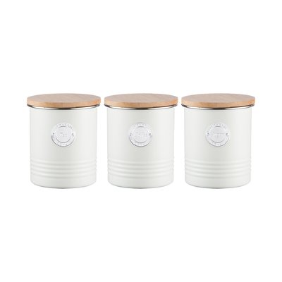 Set of 3 Living Tea Coffee Sugar Canisters in Cream TYPHOON