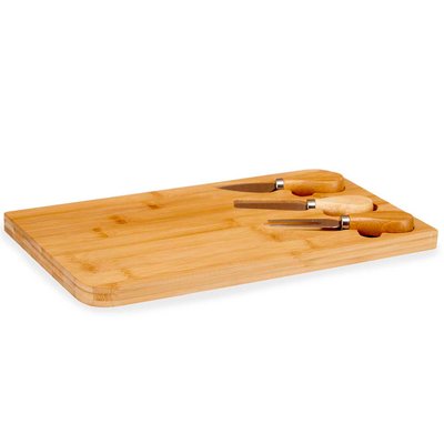 Plateau à fromages en bambou et ses 3 couteaux de service 19x34x1.8cm WADIGA