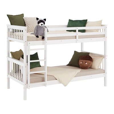 Lit Superposé convertible 90x200 cm Blanc avec matelas HOMESTYLE4U