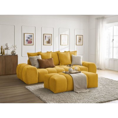 Canapé droit convertible 3 places en tissu texturé avec pouf, EVEREST BOBOCHIC