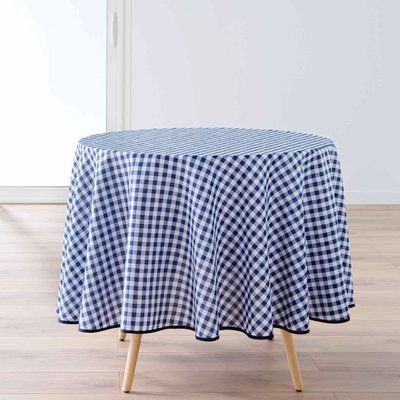 Nappe Ronde Infroissable Vichy Bleu Antitache DOUCEUR D'INTÉRIEUR