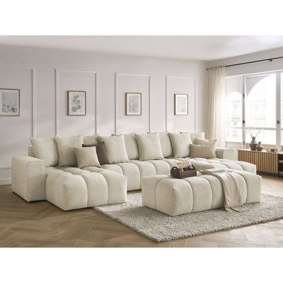Canapé panoramique fixe 6 places en velours avec pouf, MONT-BLANC BOBOCHIC