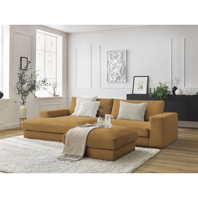 Canapé d'angle fixe 3 places en velours côtelé avec pouf, LEONARD BOBOCHIC