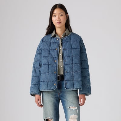 Doudoune courte col rond en denim LEVI'S