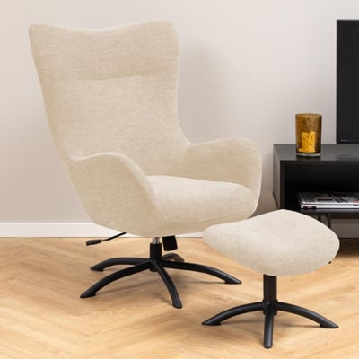 Fauteuil à oreilles pivotant avec repose-pieds en tissu - BRISTOL HELLIN, DEPUIS 1862