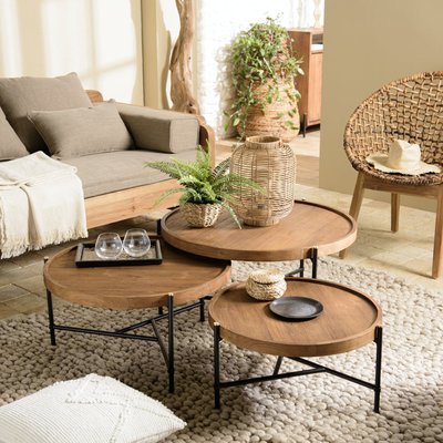 Table basse gigogne ronde en teck recyclé (lot de 3) SWING PIER IMPORT