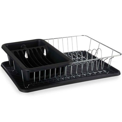Égouttoir à vaisselle plastique noir et métal chromé avec plateau 33.5x43.5x11cm WADIGA