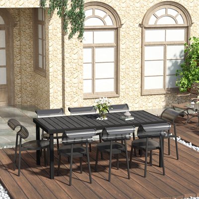 Table de jardin rectangulaire 8 places alu. aspect bois OUTSUNNY