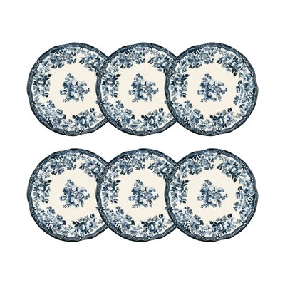Lot de 6 assiettes plates fleuries en grès 26cm, FAUSTINE NOVASTYL