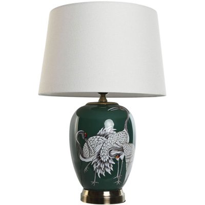 Lampe à poser céramique verte et abat-jour coton blanc hérons 40x40x59cm WADIGA