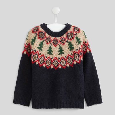 Pull manches longues col rond en jacquard avec motifs sapins, certifié OEKO-TEX BOUT'CHOU