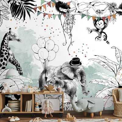 Papier peint panoramique Cirque de la jungle, Brun clair 255 x 250cm ACTE DECO