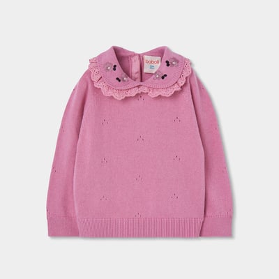 Pull fille avec col brodé de fleurs BOBOLI