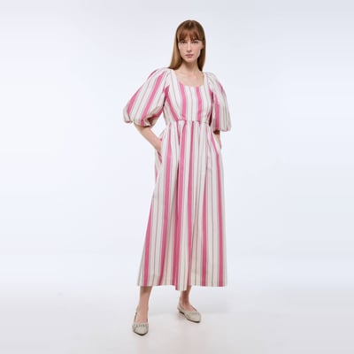 Robe longue rayée avec manches bouffantes en coton BIO GOTS MONOPRIX