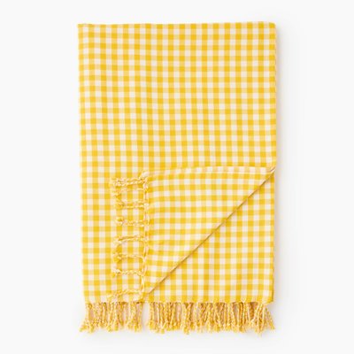 Fouta vichy avec franges, 180x200cm, 100% coton bio, MONOPRIX
