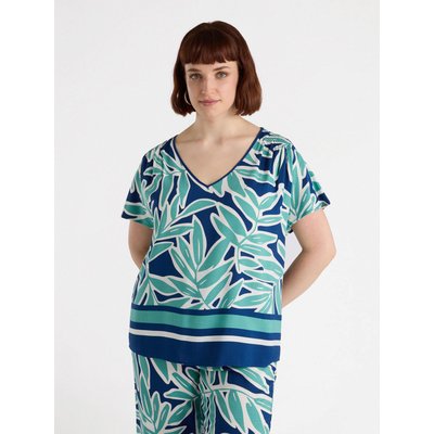 Blouse en viscose LENZING™ ECOVERO™ à imprimé feuillage avec col en V et bords unis dans le bas FIORELLA RUBINO