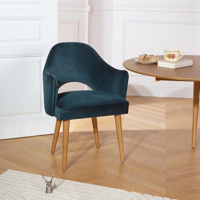 Fauteuil de table en hévéa et velours SAINT GERMAIN ROBIN DES BOIS
