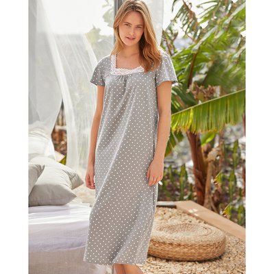 Camisa de dormir comprida, detalhe em macramé ANNE WEYBURN