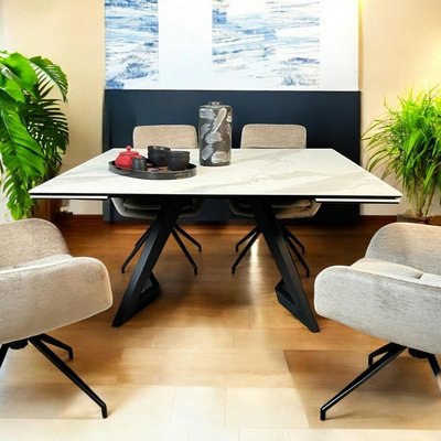 Table carrée extensible en céramique marbrée blanche 140-200 cm LOMBARDIE PIER IMPORT