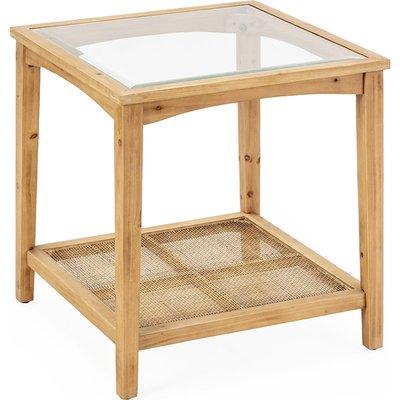Table d'appoint en bois de pin rotin et verre naturel élégance RECOLLECTION