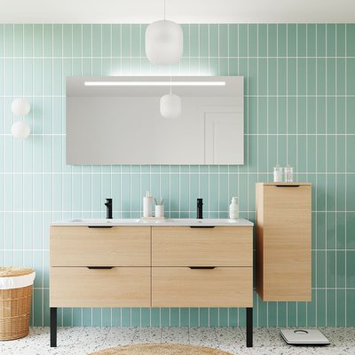 Ensemble double vasque 4 tiroirs + colonne à droite - SOHO HOMIFAB