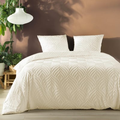 Housse de couette 240x220 + 2 taies tuftée ivoire DECORATIE