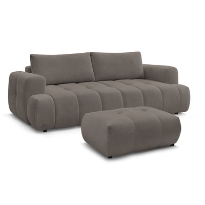 Canapé droit convertible 3 places en tissu lisse avec pouf, FUJI BOBOCHIC