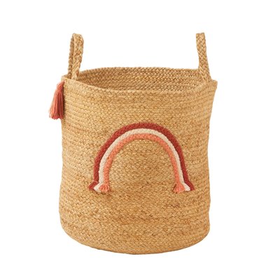 Panier de rangement Arc-en-ciel en jute avec pompons VERTBAUDET