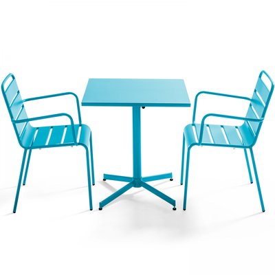 Salon de jardin table bistrot en métal et 2 fauteuils, PALAVAS OVIALA