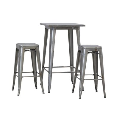 Ensemble table haute et tabourets en acier brossé (finition vintage) AUBRY GASPARD