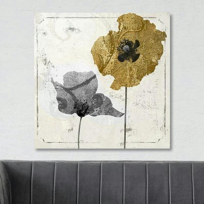 Tableau fleurs or et argent – carré, impression sur toile PIER IMPORT