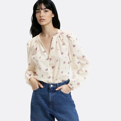 Floral Print Long Sleeve V-Neck Blouse LA REDOUTE COLLECTIONS