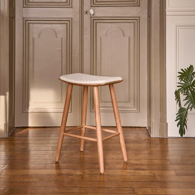 Tabouret de bar en teck massif et bouclette  AMBRE BERAH GETAH