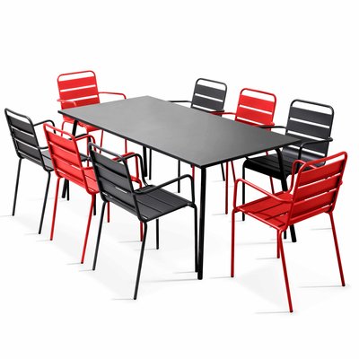 Salon de jardin table en métal et 8 fauteuils dépareillés, PALAVAS OVIALA