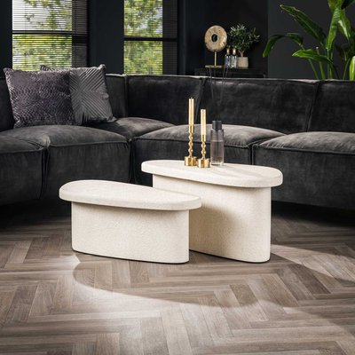 Table basse blanche en marbre composite (lot de 2) PIER IMPORT
