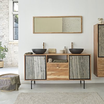 Meuble de salle de bain en acacia massif et pierre naturelle 155 cm  EDEN ROCK BERAH GETAH