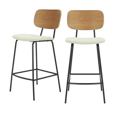 Lot de 2 chaises de bar en bois, tissu bouclette et métal H66cm - Jens DRAWER