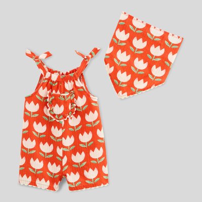 Salopette courte avec fichu imprimés en coton BIO GOTS BOUT'CHOU