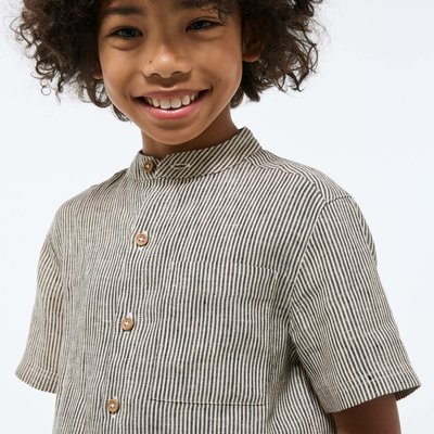 Chemise col mao manches courtes rayée en 100% lin MONOPRIX