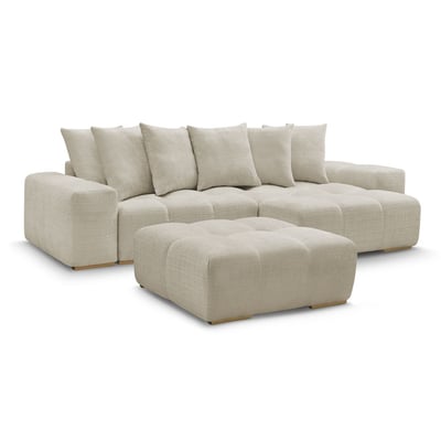 Canapé d'angle fixe 4 places en tissu texturé avec pouf, ANAKIN BOBOCHIC