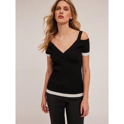 Pull à côtes en FIL de viscose mélangée avec bords de couleur contrastante MOTIVI