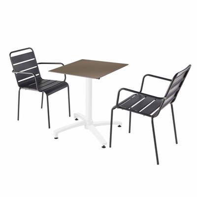 Table 60x60 cm inclinable stratifiée avec pied blanc et chaises en métal, OPERA OVIALA