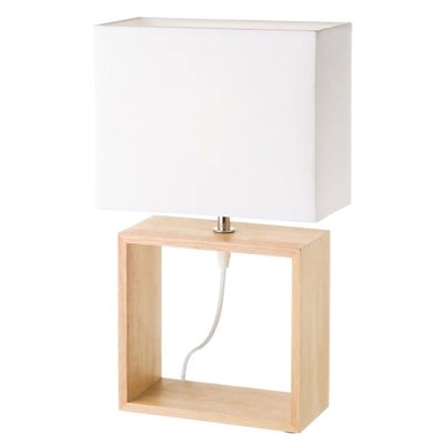 Lampe à Poser Rectangulaire Bois Abat-jour Blanc - Hauteur 41cm WADIGA