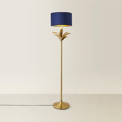 Gold Palm Leaf Floor Lamp with Velvet Drum Shade SO'HOME