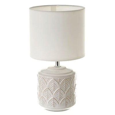 Lampe à poser ronde céramique blanche feuillage 15x15x28cm WADIGA