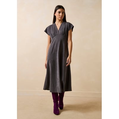 Robe longue en satin manches courtes LA FEE MARABOUTEE