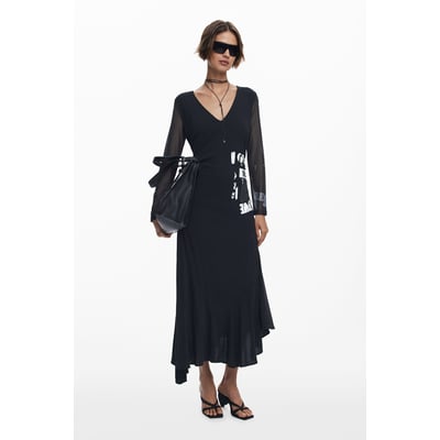 Jolie Robe D'hiver Desigual Taille L - Modèle Floral Noir En Coton, Super état !