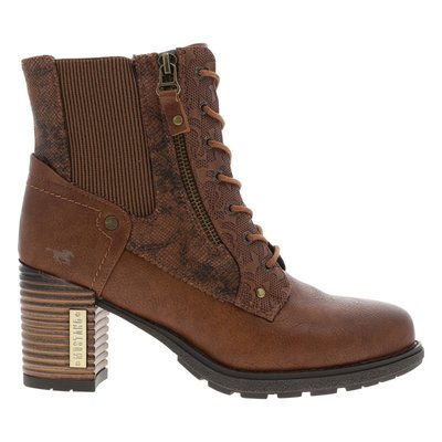 Bottines femme marron à lacets avec sangles argentées et semelle crant